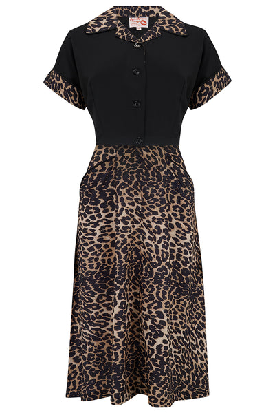 The "Lucille" 2pc Sweetheart Dress & Bolero Set In Leopard & Black, True Late 1940s - Early 50s Vintage Style - True and authentic vintage style clothing, inspired by the Classic styles of CC41 , WW2 and the fun 1950s RocknRoll era, for everyday wear plus events like Goodwood Revival, Twinwood Festival and Viva Las Vegas Rockabilly Weekend Rock n Romance Rock n Romance