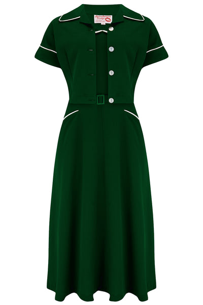 The "Lucille" 2pc Sweetheart Dress & Bolero Set In Green & Ivory Contrast, True Late 1940s - Early 50s Vintage Style - True and authentic vintage style clothing, inspired by the Classic styles of CC41 , WW2 and the fun 1950s RocknRoll era, for everyday wear plus events like Goodwood Revival, Twinwood Festival and Viva Las Vegas Rockabilly Weekend Rock n Romance Rock n Romance