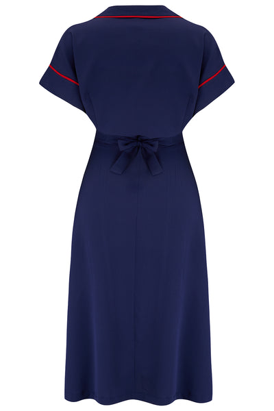 The "Lucille" 2pc Sweetheart Dress & Bolero Set In Navy & Red Contrast, True Late 1940s - Early 50s Vintage Style - True and authentic vintage style clothing, inspired by the Classic styles of CC41 , WW2 and the fun 1950s RocknRoll era, for everyday wear plus events like Goodwood Revival, Twinwood Festival and Viva Las Vegas Rockabilly Weekend Rock n Romance Rock n Romance