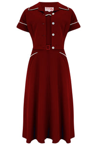 The "Lucille" 2pc Sweetheart Dress & Bolero Set In Wine & Ivory Contrast, True Late 1940s - Early 50s Vintage Style - True and authentic vintage style clothing, inspired by the Classic styles of CC41 , WW2 and the fun 1950s RocknRoll era, for everyday wear plus events like Goodwood Revival, Twinwood Festival and Viva Las Vegas Rockabilly Weekend Rock n Romance Rock n Romance