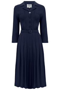 Lucille shirt dress CC41 in Solid Navy Blue , Classic 1940s True Vintage Style - CC41, Goodwood Revival, Twinwood Festival, Viva Las Vegas Rockabilly Weekend Rock n Romance The Seamstress of Bloomsbury