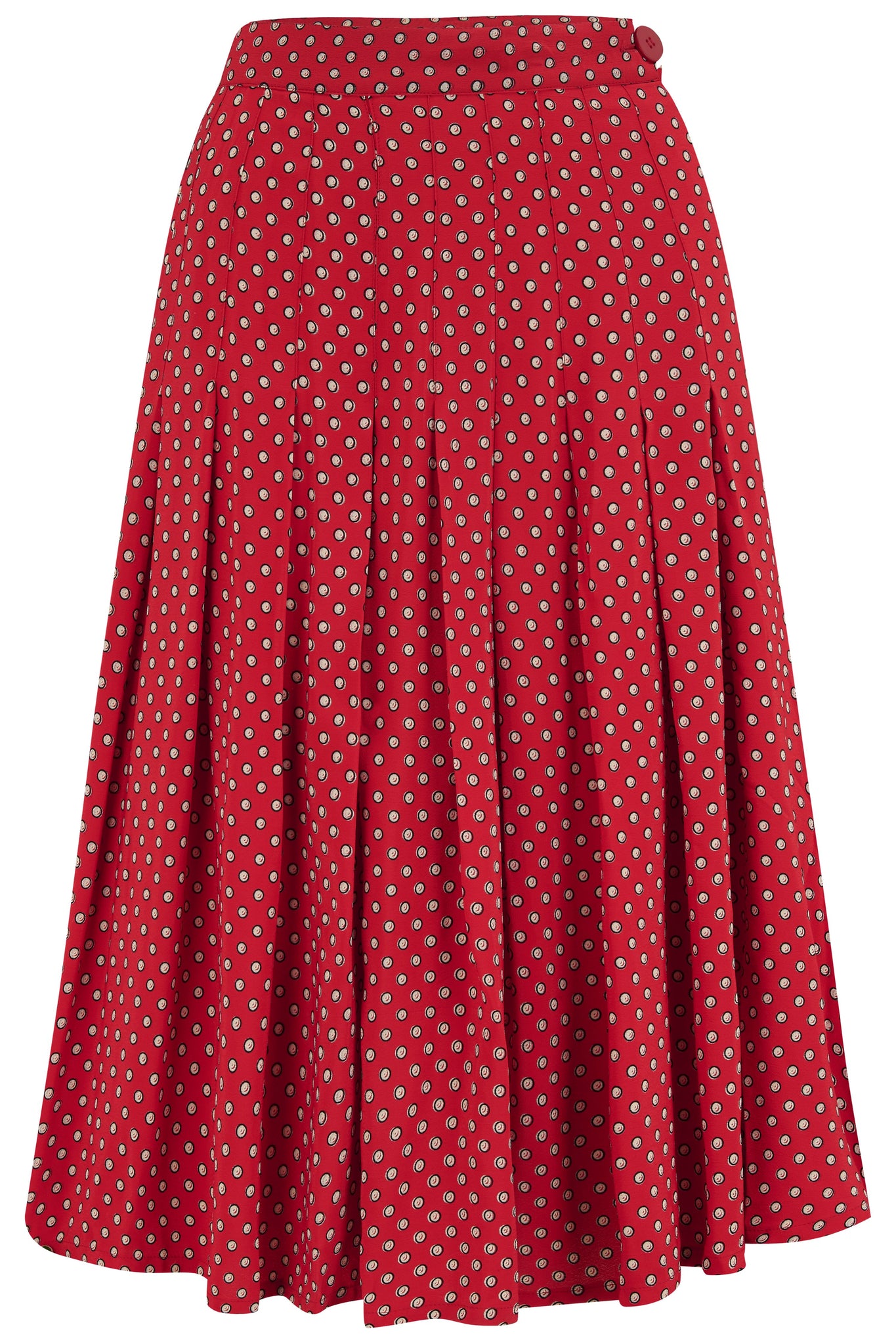 The "Lucille" Pleated Skirt in Red Ditzy Dot, Classic & Authentic 1940s Vintage Inspired Style - True and authentic vintage style clothing, inspired by the Classic styles of CC41 , WW2 and the fun 1950s RocknRoll era, for everyday wear plus events like Goodwood Revival, Twinwood Festival and Viva Las Vegas Rockabilly Weekend Rock n Romance The Seamstress Of Bloomsbury