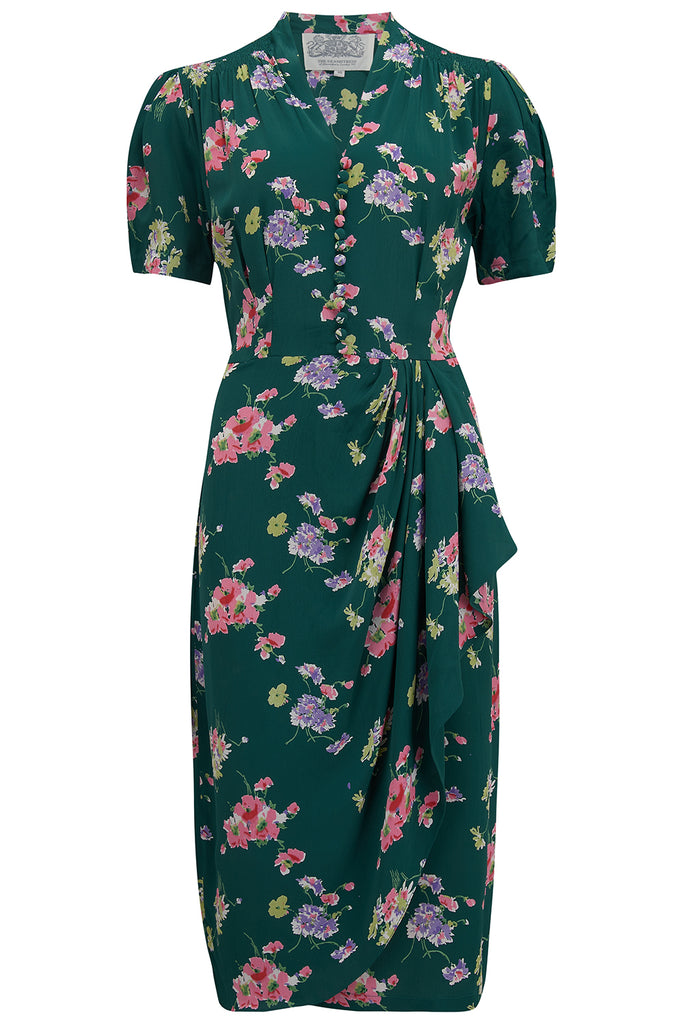 "Mabel" Dress in Mimosa Yellow Print, A Classic 1940s Vintage Style
