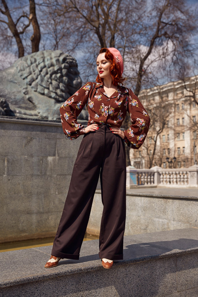 Audrey Tailored Trousers in SOLID BROWN, Classic 1940s Vintage
