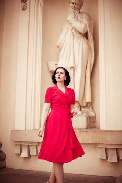 "Peggy" Wrap Dress in Solid Red, Classic 1940s Vintage Inspired Style - CC41, Goodwood Revival, Twinwood Festival, Viva Las Vegas Rockabilly Weekend Rock n Romance The Seamstress of Bloomsbury