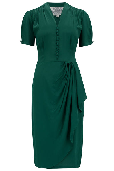 "Mabel" Dress in Solid Green , A Classic 1940s True Vintage Inspired Style - CC41, Goodwood Revival, Twinwood Festival, Viva Las Vegas Rockabilly Weekend Rock n Romance The Seamstress of Bloomsbury