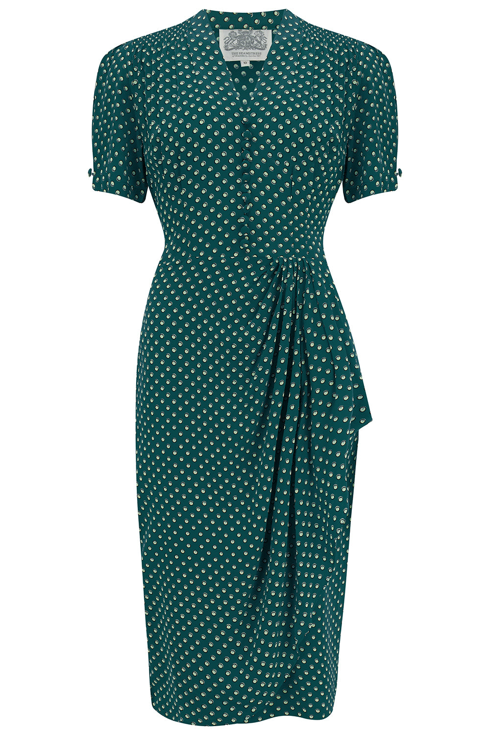 "Mabel dress "Green Ditsy , A Classic 1940s Inspired Vintage Style CC41 By The Seamstress Of Bloomsbury - True and authentic vintage style clothing, inspired by the Classic styles of CC41 , WW2 and the fun 1950s RocknRoll era, for everyday wear plus events like Goodwood Revival, Twinwood Festival and Viva Las Vegas Rockabilly Weekend Rock n Romance The Seamstress of Bloomsbury