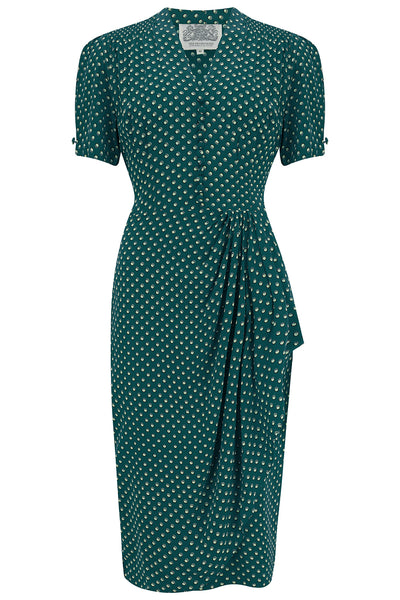 "Mabel dress "Green Ditsy , A Classic 1940s Inspired Vintage Style CC41 By The Seamstress Of Bloomsbury - True and authentic vintage style clothing, inspired by the Classic styles of CC41 , WW2 and the fun 1950s RocknRoll era, for everyday wear plus events like Goodwood Revival, Twinwood Festival and Viva Las Vegas Rockabilly Weekend Rock n Romance The Seamstress of Bloomsbury