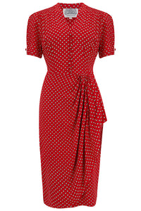 "Mabel dress " Red Ditsy , A Classic 1940s Inspired Vintage Style CC41 By The Seamstress Of Bloomsbury - True and authentic vintage style clothing, inspired by the Classic styles of CC41 , WW2 and the fun 1950s RocknRoll era, for everyday wear plus events like Goodwood Revival, Twinwood Festival and Viva Las Vegas Rockabilly Weekend Rock n Romance The Seamstress of Bloomsbury