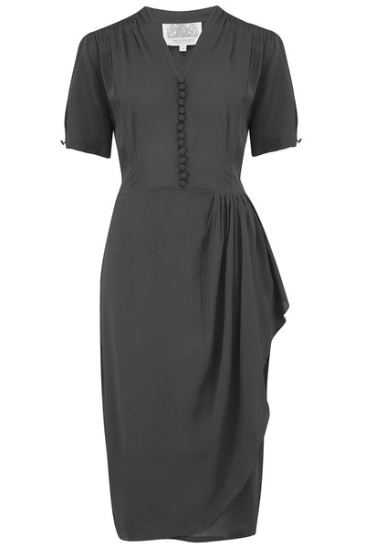 "Mabel" Dress in Solid Black, A Classic 1940s Inspired Vintage Style - True and authentic vintage style clothing, inspired by the Classic styles of CC41 , WW2 and the fun 1950s RocknRoll era, for everyday wear plus events like Goodwood Revival, Twinwood Festival and Viva Las Vegas Rockabilly Weekend Rock n Romance The Seamstress of Bloomsbury