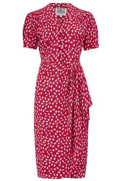 "Mabel" Dress in Red Clove Print , A Classic 1940s Inspired Vintage Style - CC41, Goodwood Revival, Twinwood Festival, Viva Las Vegas Rockabilly Weekend Rock n Romance The Seamstress of Bloomsbury