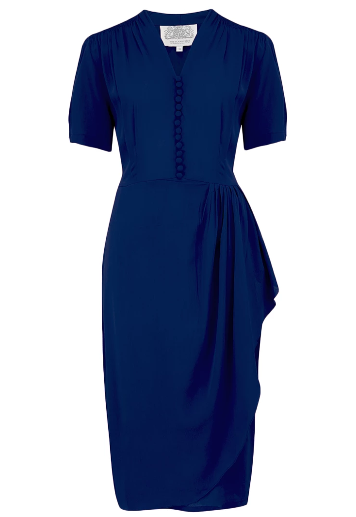 "Mabel" Dress in Solid Navy, A Classic 1940s Inspired Vintage Style - CC41, Goodwood Revival, Twinwood Festival, Viva Las Vegas Rockabilly Weekend Rock n Romance The Seamstress of Bloomsbury