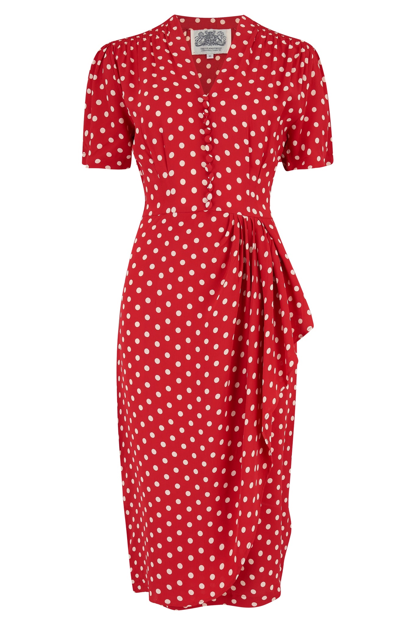 "Mabel" Dress in Red Polka , A Classic 1940s Inspired Vintage Style - True and authentic vintage style clothing, inspired by the Classic styles of CC41 , WW2 and the fun 1950s RocknRoll era, for everyday wear plus events like Goodwood Revival, Twinwood Festival and Viva Las Vegas Rockabilly Weekend Rock n Romance The Seamstress of Bloomsbury