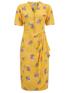 "Mabel" Dress in Mimosa Print, A Classic 1940s Inspired Vintage Style - True and authentic vintage style clothing, inspired by the Classic styles of CC41 , WW2 and the fun 1950s RocknRoll era, for everyday wear plus events like Goodwood Revival, Twinwood Festival and Viva Las Vegas Rockabilly Weekend Rock n Romance The Seamstress of Bloomsbury