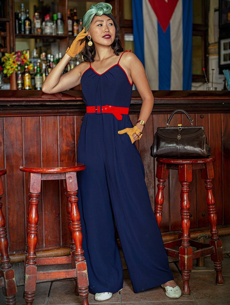 The "Marcie" Jump Suit in Navy Blue With Red Contrasts, True & Authentic 1950s Vintage Style - CC41, Goodwood Revival, Twinwood Festival, Viva Las Vegas Rockabilly Weekend Rock n Romance Rock n Romance