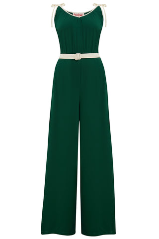 The "Marcie" Jump Suit in Green With Ivory Contrasts, True & Authentic 1950s Vintage Style - True and authentic vintage style clothing, inspired by the Classic styles of CC41 , WW2 and the fun 1950s RocknRoll era, for everyday wear plus events like Goodwood Revival, Twinwood Festival and Viva Las Vegas Rockabilly Weekend Rock n Romance Rock n Romance