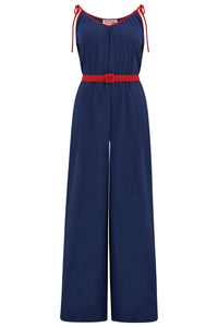 The "Marcie" Jump Suit in Navy Blue With Red Contrasts, True & Authentic 1950s Vintage Style - CC41, Goodwood Revival, Twinwood Festival, Viva Las Vegas Rockabilly Weekend Rock n Romance Rock n Romance