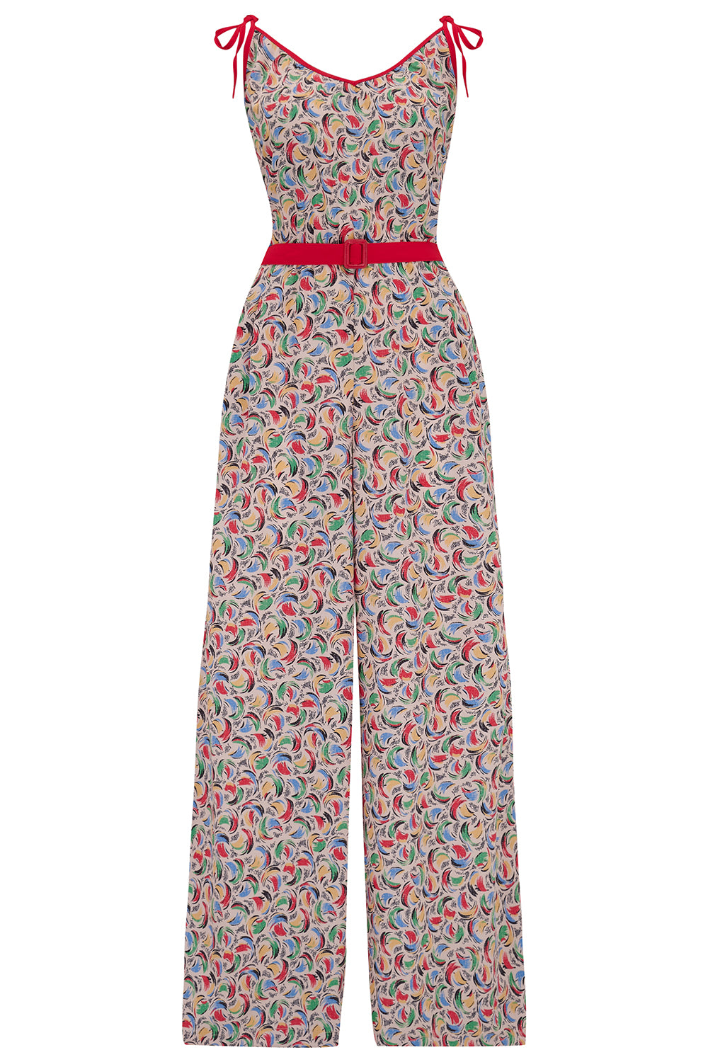 The "Marcie" Jump Suit in Tutti Frutti Print With Contrasts , True & Authentic 1950s Vintage Style - True and authentic vintage style clothing, inspired by the Classic styles of CC41 , WW2 and the fun 1950s RocknRoll era, for everyday wear plus events like Goodwood Revival, Twinwood Festival and Viva Las Vegas Rockabilly Weekend Rock n Romance Rock n Romance