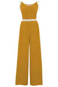 The "Marcie" Jump Suit in Mustard With Ivory Contrasts, True & Authentic 1950s Vintage Style - True and authentic vintage style clothing, inspired by the Classic styles of CC41 , WW2 and the fun 1950s RocknRoll era, for everyday wear plus events like Goodwood Revival, Twinwood Festival and Viva Las Vegas Rockabilly Weekend Rock n Romance Rock n Romance
