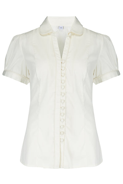 The "Margot" Blouse in Antique White, True & Classic Easy To Wear Vintage Style - True and authentic vintage style clothing, inspired by the Classic styles of CC41 , WW2 and the fun 1950s RocknRoll era, for everyday wear plus events like Goodwood Revival, Twinwood Festival and Viva Las Vegas Rockabilly Weekend Rock n Romance Rock n Romance