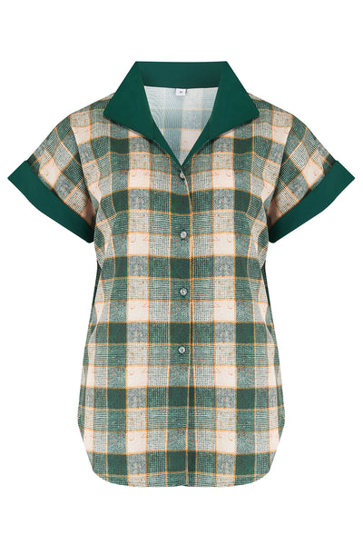 Tuck in or Tie Up "Maria" Blouse in Green Check Print, Authentic 1950s - True and authentic vintage style clothing, inspired by the Classic styles of CC41 , WW2 and the fun 1950s RocknRoll era, for everyday wear plus events like Goodwood Revival, Twinwood Festival and Viva Las Vegas Rockabilly Weekend Rock n Romance Rock n Romance