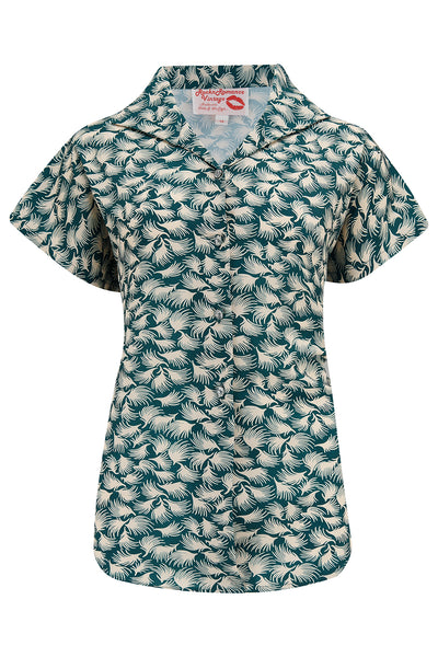 Tuck in or Tie Up "Maria" Blouse in Green Whisp Print, Authentic 1950s - True and authentic vintage style clothing, inspired by the Classic styles of CC41 , WW2 and the fun 1950s RocknRoll era, for everyday wear plus events like Goodwood Revival, Twinwood Festival and Viva Las Vegas Rockabilly Weekend Rock n Romance Rock n Romance