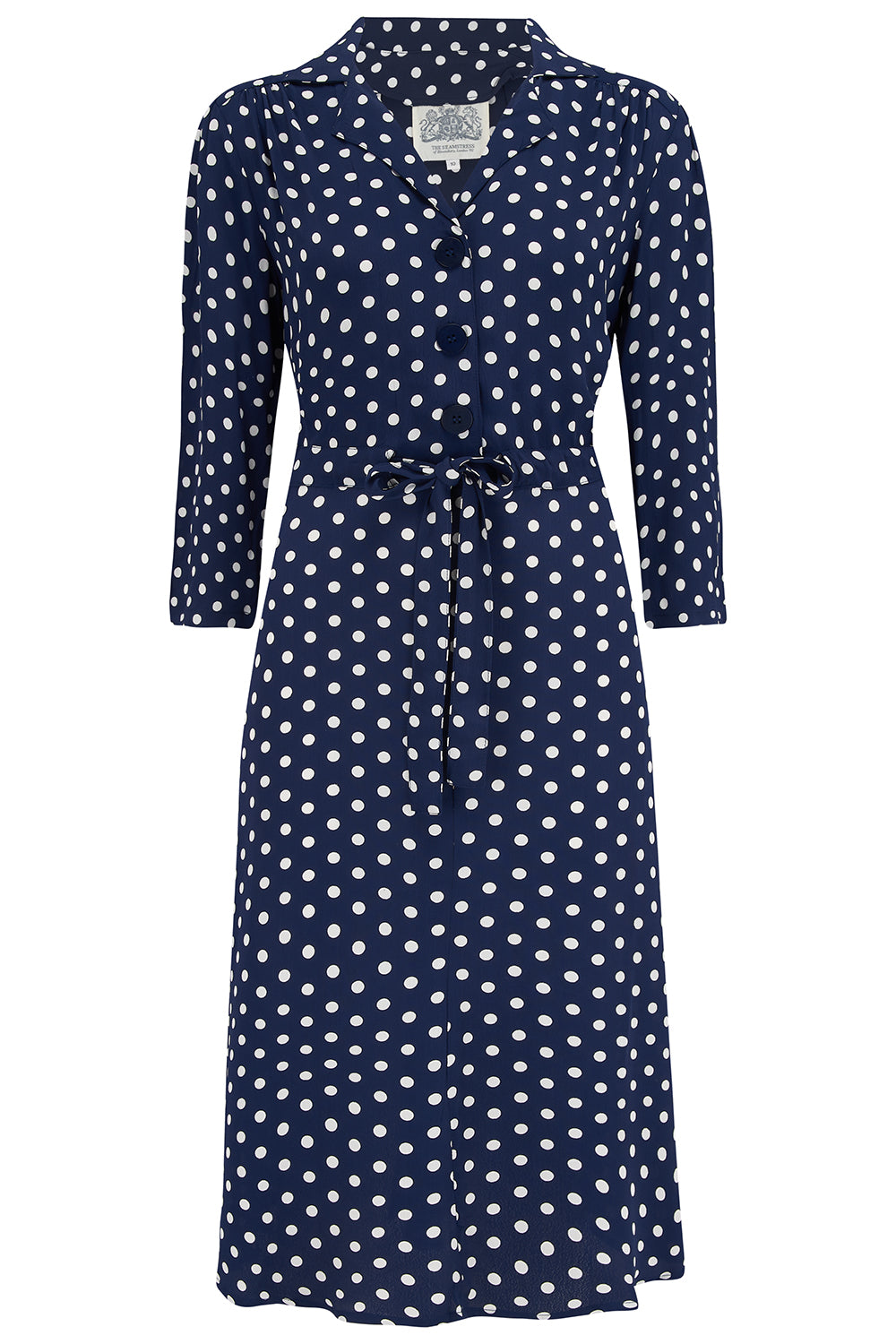 Milly dress in Navy Polka , A Classic 1940s Inspired Day dress, True Vintage Style - CC41, Goodwood Revival, Twinwood Festival, Viva Las Vegas Rockabilly Weekend Rock n Romance The Seamstress of Bloomsbury