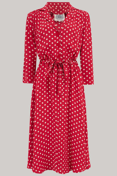 Milly dress in Red Polka , A Classic 1940s Inspired Day dress, True Vintage Style - CC41, Goodwood Revival, Twinwood Festival, Viva Las Vegas Rockabilly Weekend Rock n Romance The Seamstress of Bloomsbury