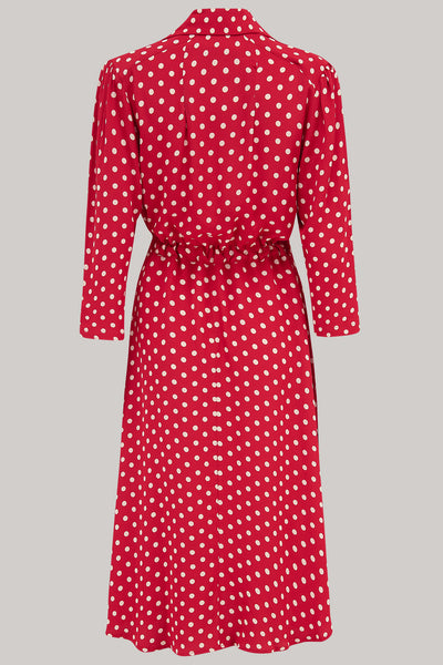 Milly dress in Red Polka , A Classic 1940s Inspired Day dress, True Vintage Style - True and authentic vintage style clothing, inspired by the Classic styles of CC41 , WW2 and the fun 1950s RocknRoll era, for everyday wear plus events like Goodwood Revival, Twinwood Festival and Viva Las Vegas Rockabilly Weekend Rock n Romance The Seamstress of Bloomsbury
