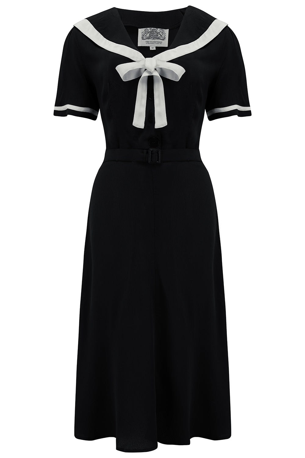 Patti Dress In 1940s Solid Black With Contrast Collar, Authentic true vintage style - True and authentic vintage style clothing, inspired by the Classic styles of CC41 , WW2 and the fun 1950s RocknRoll era, for everyday wear plus events like Goodwood Revival, Twinwood Festival and Viva Las Vegas Rockabilly Weekend Rock n Romance The Seamstress Of Bloomsbury