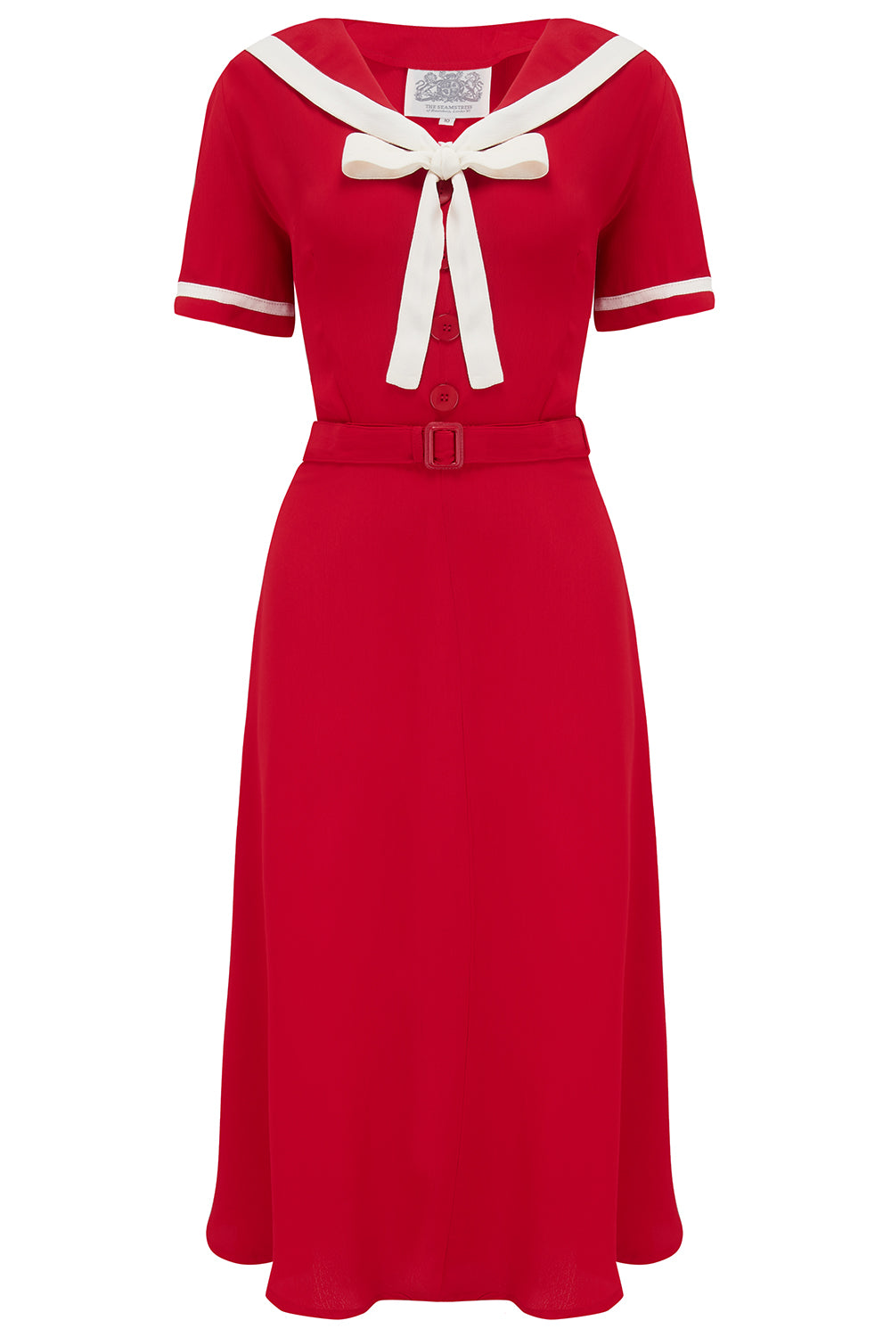 Patti 1940s Nautical Sailor Dress in Red, Authentic true vintage