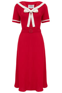 Patti 1940s Nautical Sailor Dress in Red, Authentic true vintage style - CC41, Goodwood Revival, Twinwood Festival, Viva Las Vegas Rockabilly Weekend Rock n Romance The Seamstress Of Bloomsbury