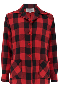 "Pearl" Pendleton 49er Style Jacket in 40s red/black Buffalo check, Classic & Authentic 1940s Vintage Style - True and authentic vintage style clothing, inspired by the Classic styles of CC41 , WW2 and the fun 1950s RocknRoll era, for everyday wear plus events like Goodwood Revival, Twinwood Festival and Viva Las Vegas Rockabilly Weekend Rock n Romance The Seamstress Of Bloomsbury