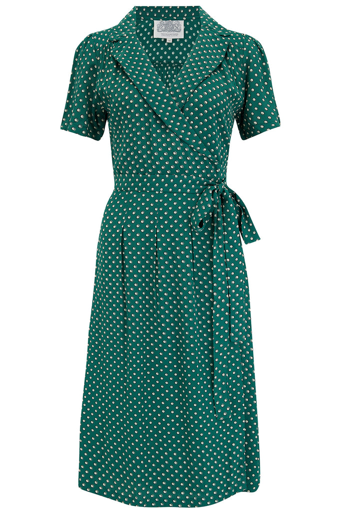 Peggy Wrap Dress In Green Ditzy Dot , Classic 1940s True Vintage Style ...