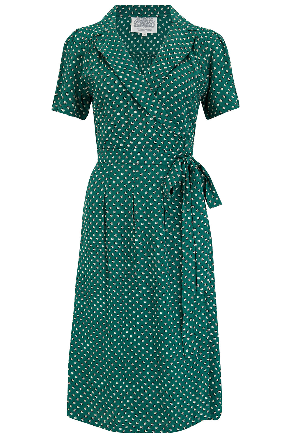 Peggy Wrap Dress In Green Ditzy Dot , Classic 1940s True Vintage Style - True and authentic vintage style clothing, inspired by the Classic styles of CC41 , WW2 and the fun 1950s RocknRoll era, for everyday wear plus events like Goodwood Revival, Twinwood Festival and Viva Las Vegas Rockabilly Weekend Rock n Romance The Seamstress of Bloomsbury