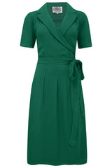 Robe portefeuille « Peggy » en vert Hampton, style vintage authentique de la fin des années 1940