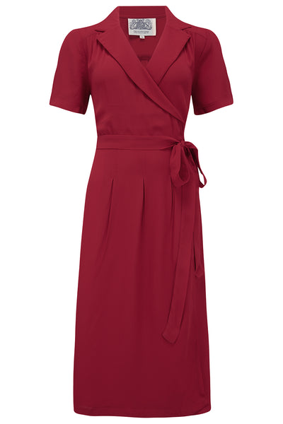 "Peggy" Wrap Dress in Solid Wine, Classic 1940s Vintage Style - True and authentic vintage style clothing, inspired by the Classic styles of CC41 , WW2 and the fun 1950s RocknRoll era, for everyday wear plus events like Goodwood Revival, Twinwood Festival and Viva Las Vegas Rockabilly Weekend Rock n Romance The Seamstress of Bloomsbury