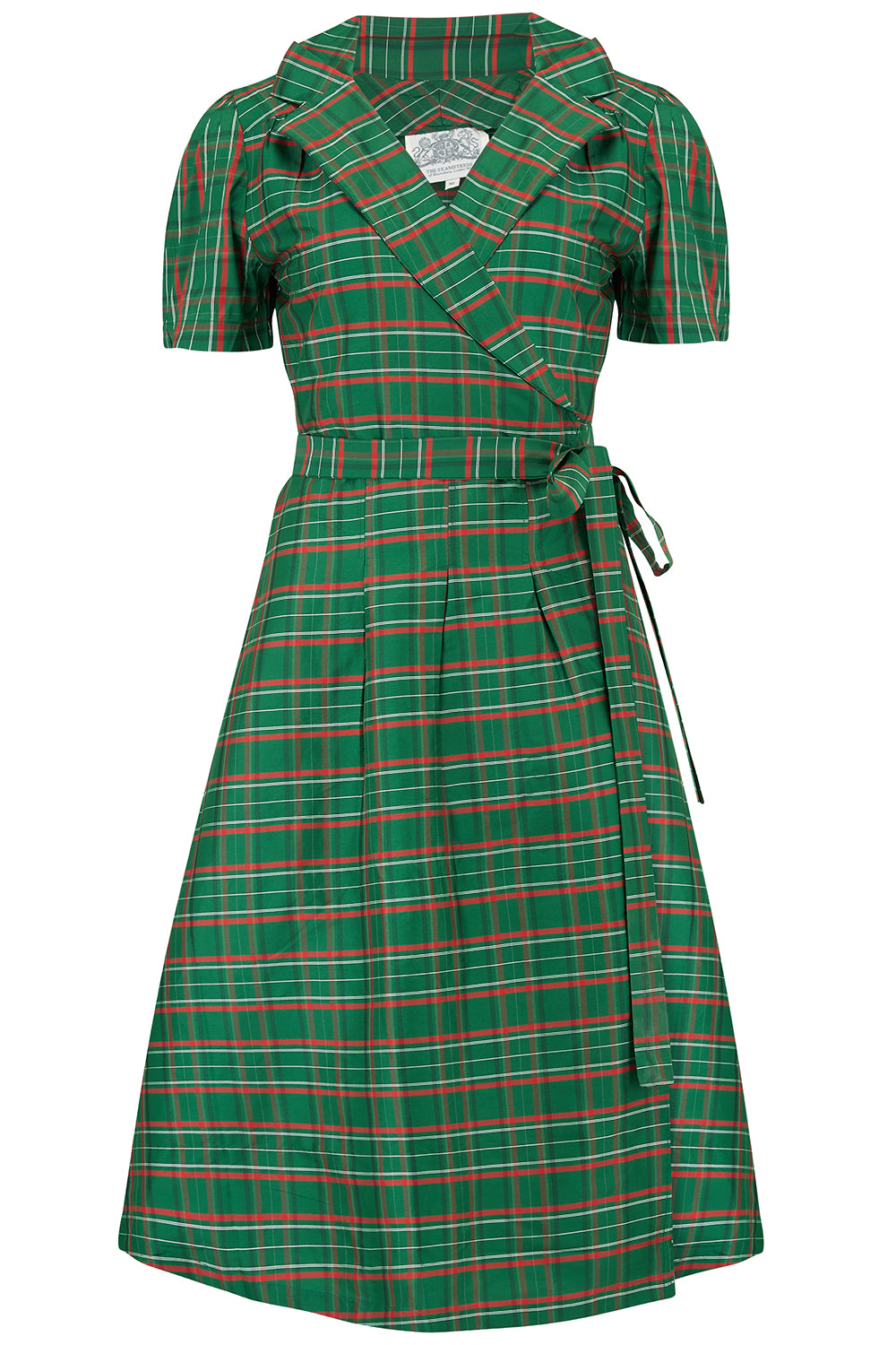 "Peggy" Wrap Dress in Green Taffeta Tartan, Classic 1940s Vintage Style - True and authentic vintage style clothing, inspired by the Classic styles of CC41 , WW2 and the fun 1950s RocknRoll era, for everyday wear plus events like Goodwood Revival, Twinwood Festival and Viva Las Vegas Rockabilly Weekend Rock n Romance The Seamstress of Bloomsbury
