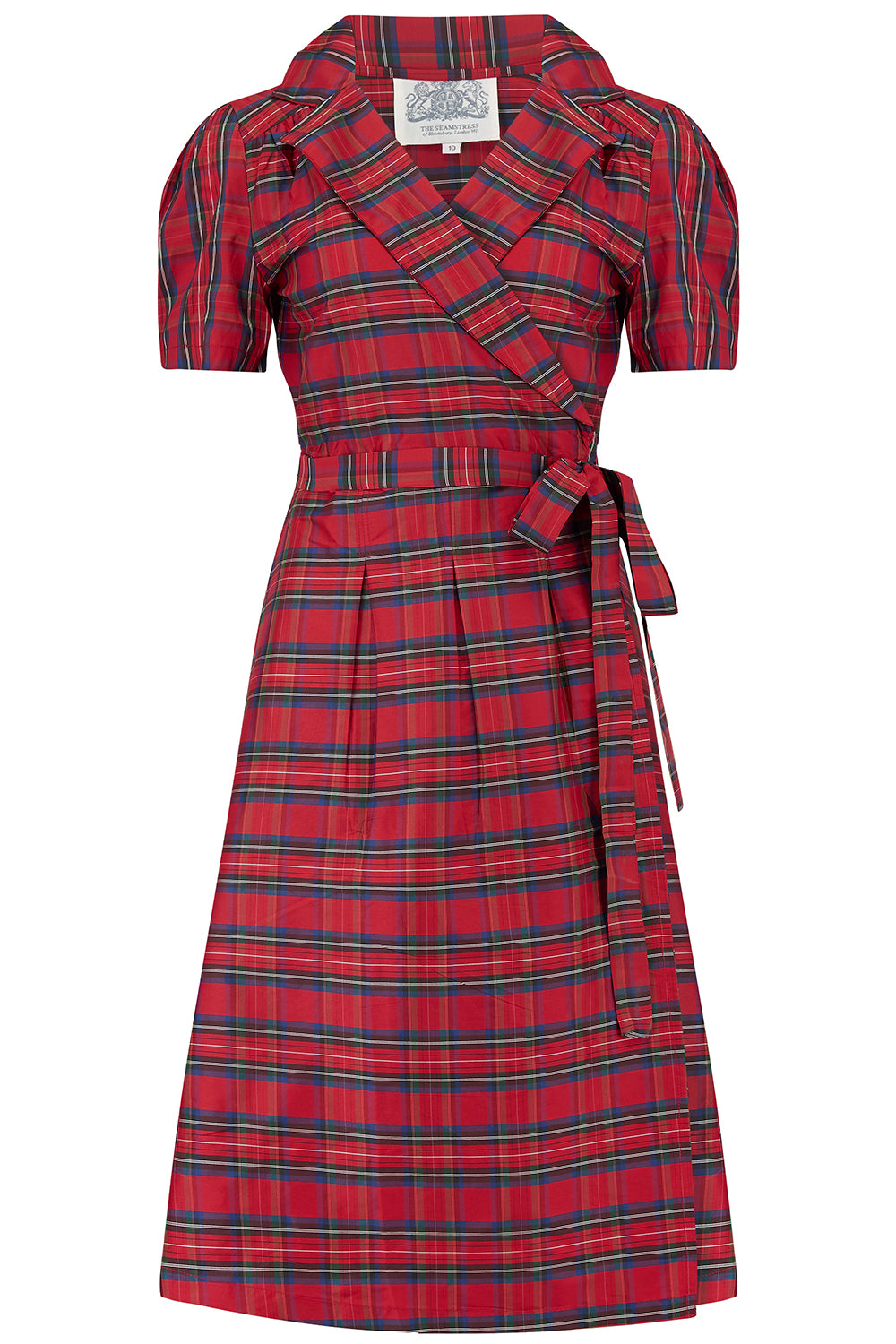 "Peggy" Wrap Dress in Red Taffeta Tartan, Classic 1940s Vintage Style - True and authentic vintage style clothing, inspired by the Classic styles of CC41 , WW2 and the fun 1950s RocknRoll era, for everyday wear plus events like Goodwood Revival, Twinwood Festival and Viva Las Vegas Rockabilly Weekend Rock n Romance The Seamstress of Bloomsbury