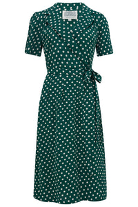 "Peggy Wrap Dress Green Polka , Classic 1940s True Vintage Style - CC41, Goodwood Revival, Twinwood Festival, Viva Las Vegas Rockabilly Weekend Rock n Romance The Seamstress of Bloomsbury