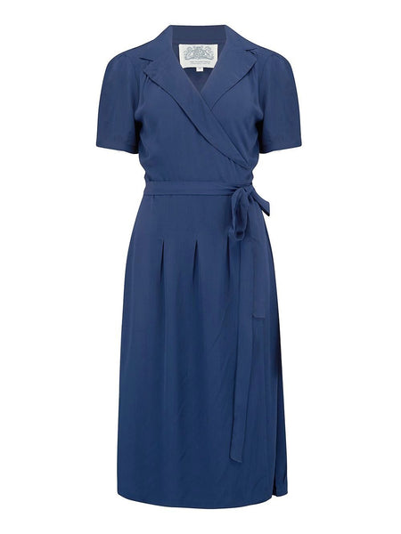 "Peggy" Wrap Dress in French Navy, Classic 1940s Vintage Style - CC41, Goodwood Revival, Twinwood Festival, Viva Las Vegas Rockabilly Weekend Rock n Romance The Seamstress of Bloomsbury