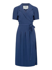 "Peggy" Wrap Dress in French Navy, Classic 1940s Vintage Style
