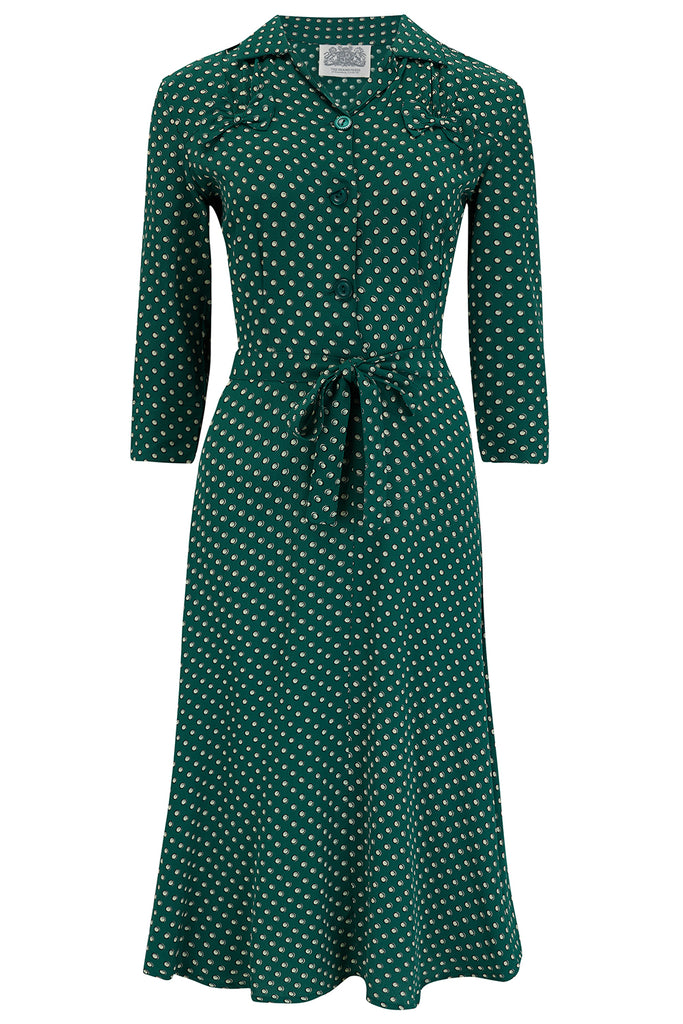 Polly Dress CC41 in Green Ditzy , Classic 1940s True Vintage Style ...