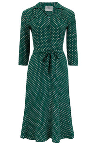 Polly Dress CC41 in Green Ditzy , Classic 1940s True Vintage Style - True and authentic vintage style clothing, inspired by the Classic styles of CC41 , WW2 and the fun 1950s RocknRoll era, for everyday wear plus events like Goodwood Revival, Twinwood Festival and Viva Las Vegas Rockabilly Weekend Rock n Romance The Seamstress of Bloomsbury