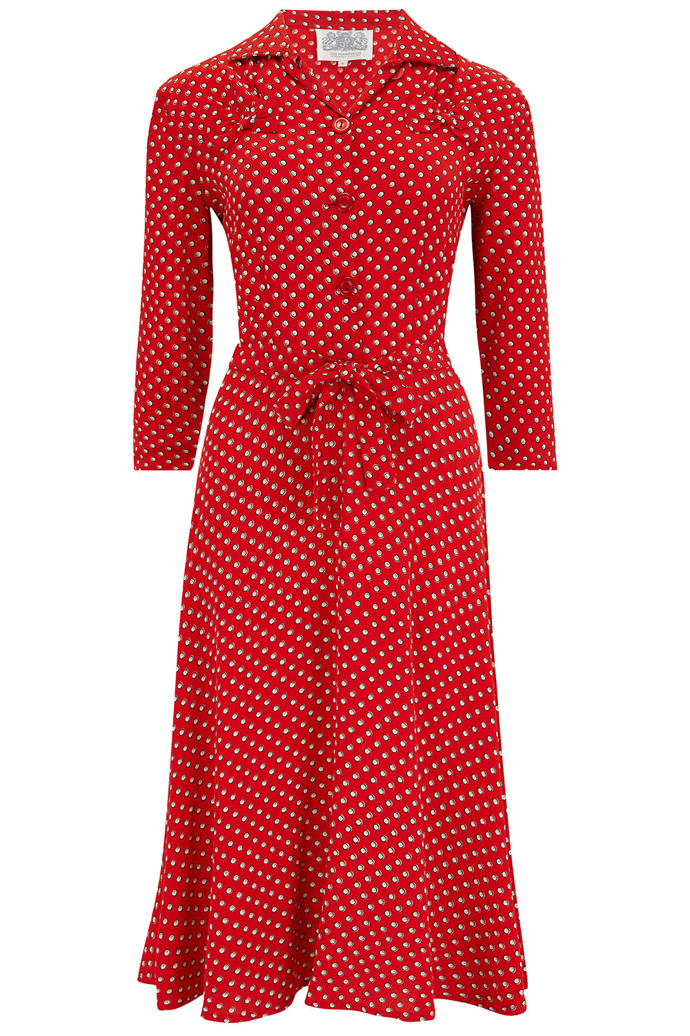 Polly Dress CC41 in Red Ditzy , Classic 1940s True Vintage Style - True and authentic vintage style clothing, inspired by the Classic styles of CC41 , WW2 and the fun 1950s RocknRoll era, for everyday wear plus events like Goodwood Revival, Twinwood Festival and Viva Las Vegas Rockabilly Weekend Rock n Romance The Seamstress of Bloomsbury