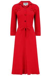 Polly Dress CC41 in Lipstick Red , Classic 1940s True Vintage Style - True and authentic vintage style clothing, inspired by the Classic styles of CC41 , WW2 and the fun 1950s RocknRoll era, for everyday wear plus events like Goodwood Revival, Twinwood Festival and Viva Las Vegas Rockabilly Weekend Rock n Romance The Seamstress of Bloomsbury