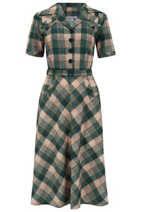 The "Polly" Dress in Green Check Print, True & Authentic 1950s Vintage Style - True and authentic vintage style clothing, inspired by the Classic styles of CC41 , WW2 and the fun 1950s RocknRoll era, for everyday wear plus events like Goodwood Revival, Twinwood Festival and Viva Las Vegas Rockabilly Weekend Rock n Romance Rock n Romance