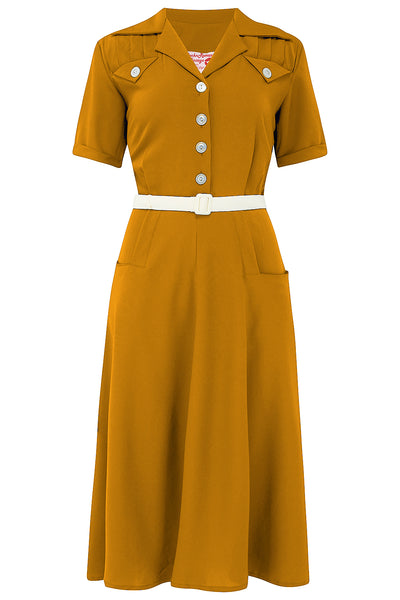 The "Polly" Dress in Solid Mustard, True & Authentic 1950s Vintage Style