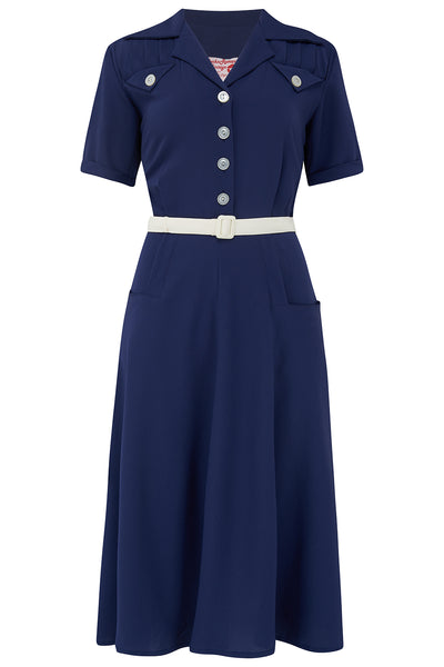 The "Polly" Dress in Solid Navy, True & Authentic 1950s Vintage Style - True and authentic vintage style clothing, inspired by the Classic styles of CC41 , WW2 and the fun 1950s RocknRoll era, for everyday wear plus events like Goodwood Revival, Twinwood Festival and Viva Las Vegas Rockabilly Weekend Rock n Romance Rock n Romance