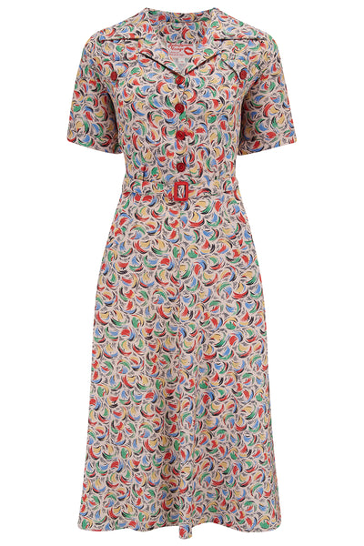 The "Polly" Dress in Tutti Frutti, True & Authentic 1950s Vintage Style - True and authentic vintage style clothing, inspired by the Classic styles of CC41 , WW2 and the fun 1950s RocknRoll era, for everyday wear plus events like Goodwood Revival, Twinwood Festival and Viva Las Vegas Rockabilly Weekend Rock n Romance Rock n Romance